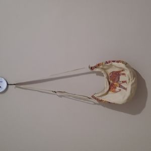 Leather, elephant graphic design, tan, multicolor design, bag